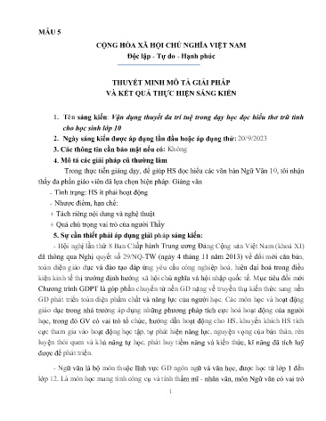 Vận dụng thuyết đa trí tuệ trong dạy học đọc hiểu thơ trữ tình cho học sinh lớp 10