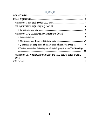 Xu thế toàn cầu hóa và quá trình hội nhập quốc tế